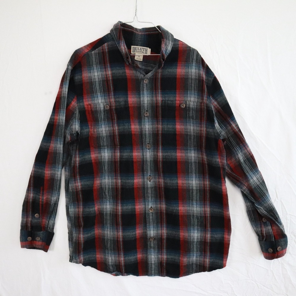 Duluth Trading Flannel Shirt Mens Medium Relaxed Fit Button Up Plaid Long Sleeve
